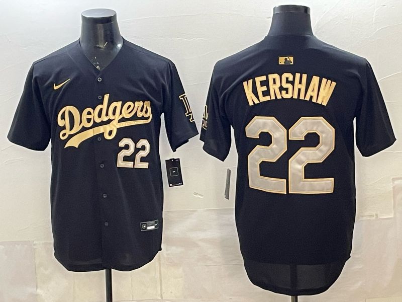Men Los Angeles Dodgers #22 Kershaw Black Gold Game 2026 Nike MLB Jersey 001